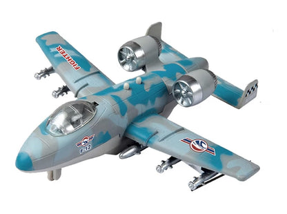 IndusBay® 6 Inches Metal Diecast Military Bomber Airplane with Lights and Sounds, Pull Back Diecast Plane Fighter Jet Collectable Toy for Boys Gift Age 3-8, Blue