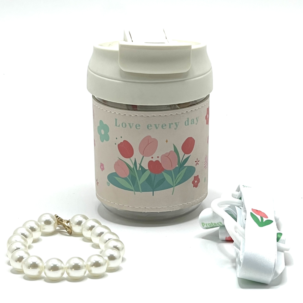 Floral Sleeve Fancy Water Bottle with Pearls - 330 ml