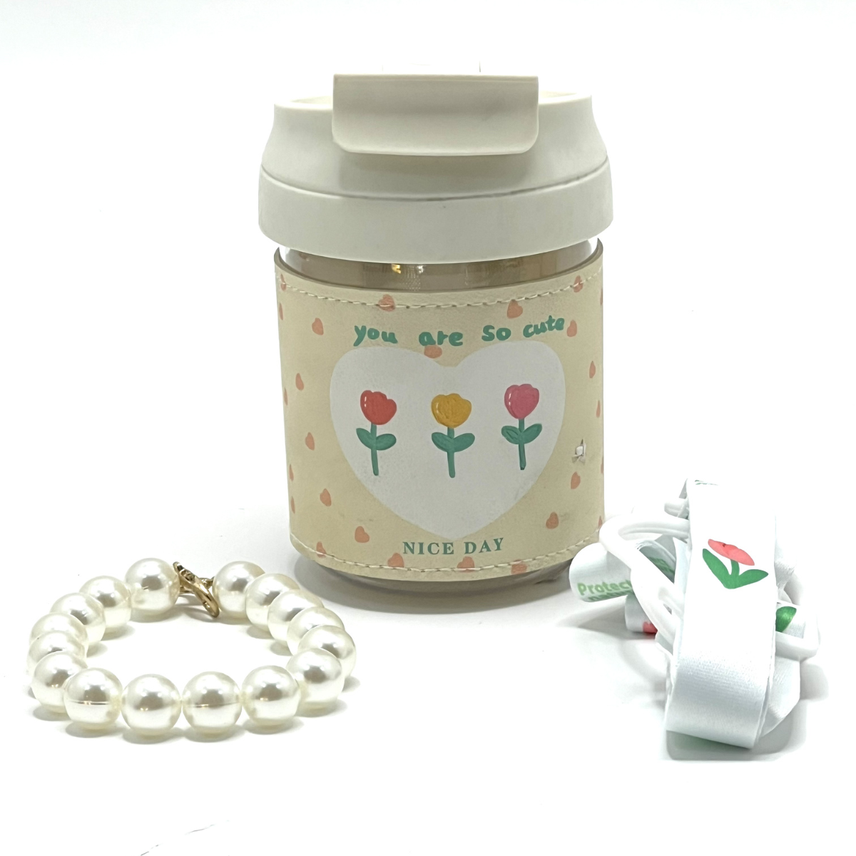Floral Sleeve Fancy Water Bottle with Pearls - 330 ml