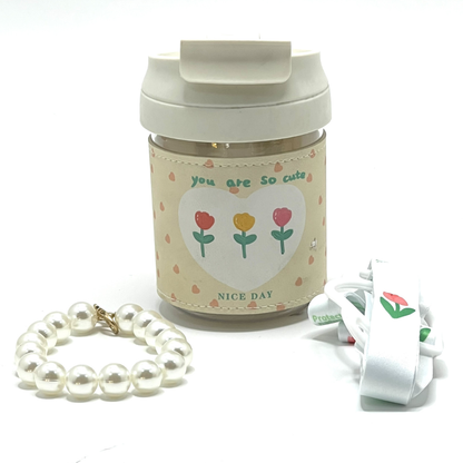 Floral Sleeve Fancy Water Bottle with Pearls - 330 ml