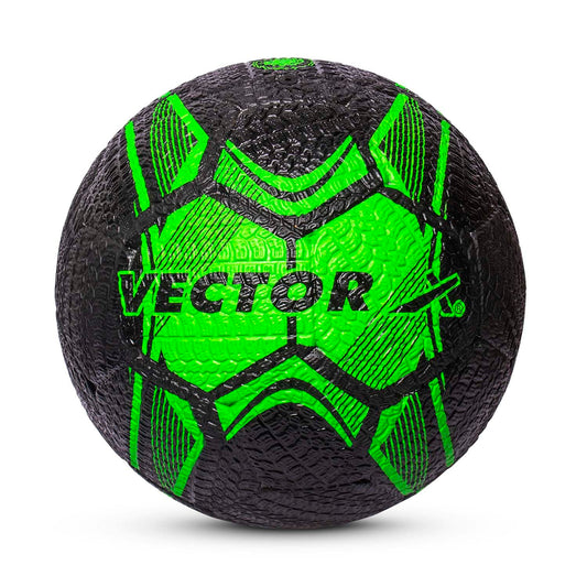 Vector X Street Soccer Rubber Moulded Indoor/Outdoor Water-Resistant Football with Butyl Bladder, Black-Green, Size 5, Suitable for Match and Training for Adults 15+ Years
