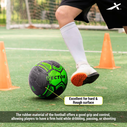 Vector X Street Soccer Rubber Moulded Indoor/Outdoor Water-Resistant Football with Butyl Bladder, Black-Green, Size 5, Suitable for Match and Training for Adults 15+ Years