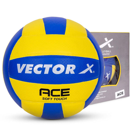 Vector X Ace Soft Touch 18 Panel PU Pasted Texture Surface Volleyball |Durable, Anti-Slip, Water Resistant Ball for Court, Adult, Men & Boys (Yellow - Blue) Pack of 1 Size 4