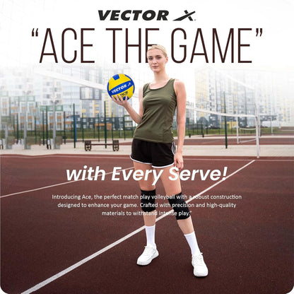 Vector X Ace Soft Touch 18 Panel PU Pasted Texture Surface Volleyball |Durable, Anti-Slip, Water Resistant Ball for Court, Adult, Men & Boys (Yellow - Blue) Pack of 1 Size 4
