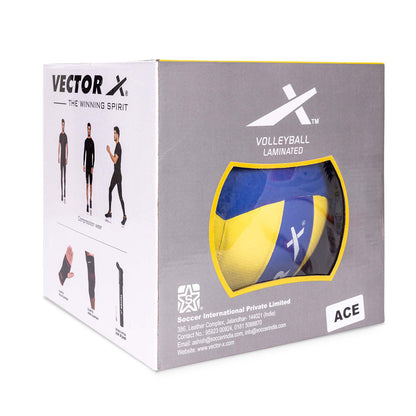 Vector X Ace Soft Touch 18 Panel PU Pasted Texture Surface Volleyball |Durable, Anti-Slip, Water Resistant Ball for Court, Adult, Men & Boys (Yellow - Blue) Pack of 1 Size 4