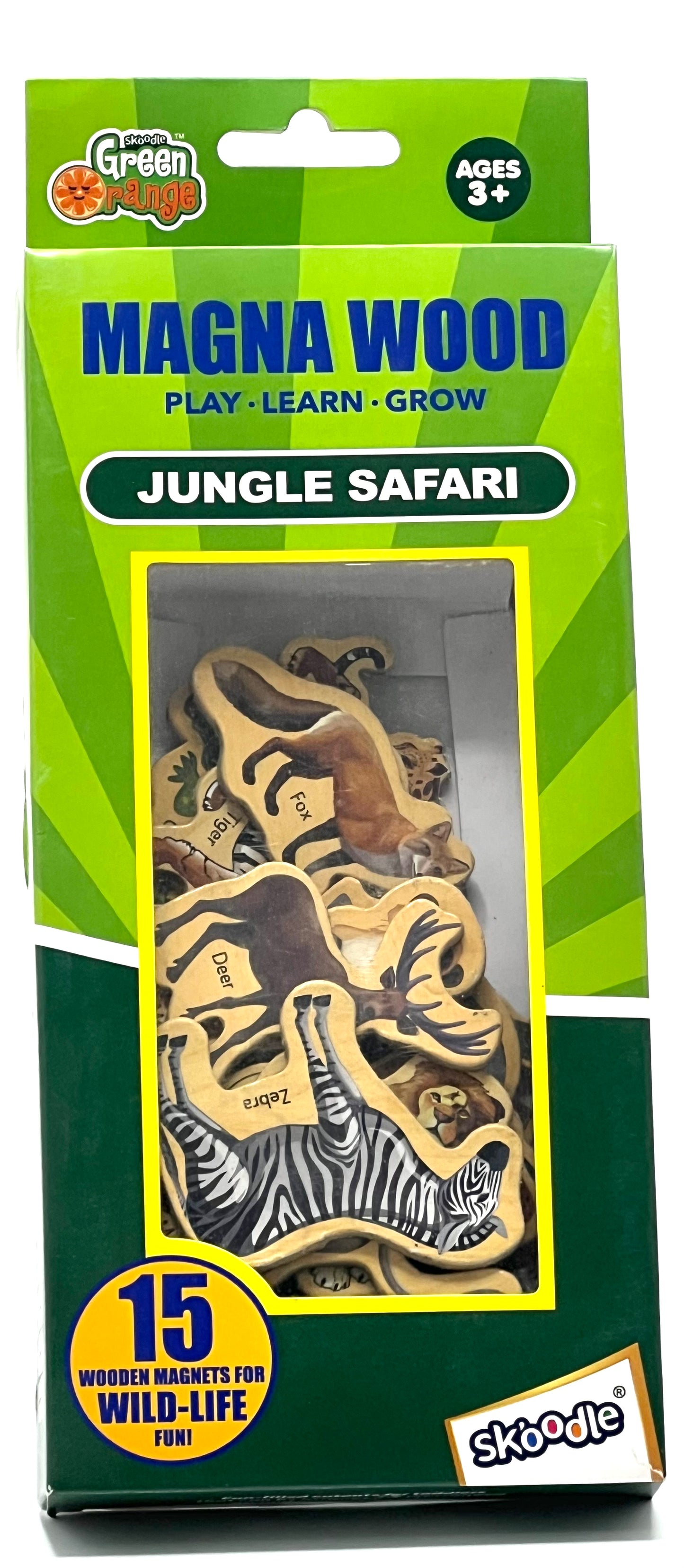 Skoodle Green Orange Magna Wood Jungle Safari 15 Piece Wooden Wildlife Magnetic Set
