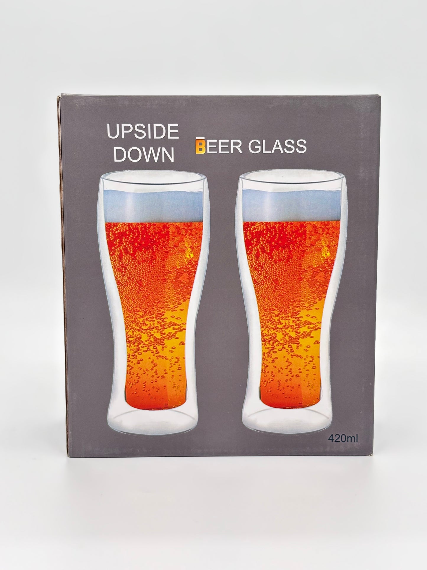 VISMII Beer Glasses, Clear Double Wall Insulated Pub Mug, Upside Down Design, Holds One Full Beer Bottle, Freezable Glass for Beer Lovers, 420 ml Capacity, Set of 2 (Clear)