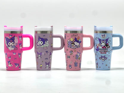 Kuromi Character Print Tumbler with Flip Lid and Straw 450 ml