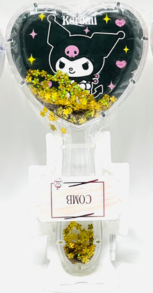Kuromi Heart-Shaped Glitter Hairbrush with Cushion Bristles