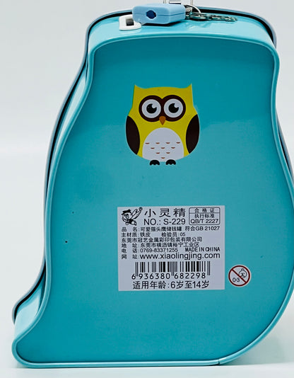 Owl Metal Piggy Bank with Lock & Key