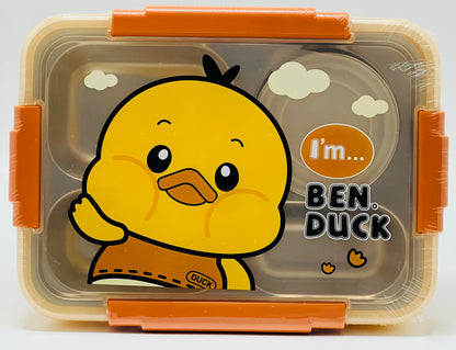 4-Section Stainless Steel Kids Lunch Box – Cute Character Print Tiffin