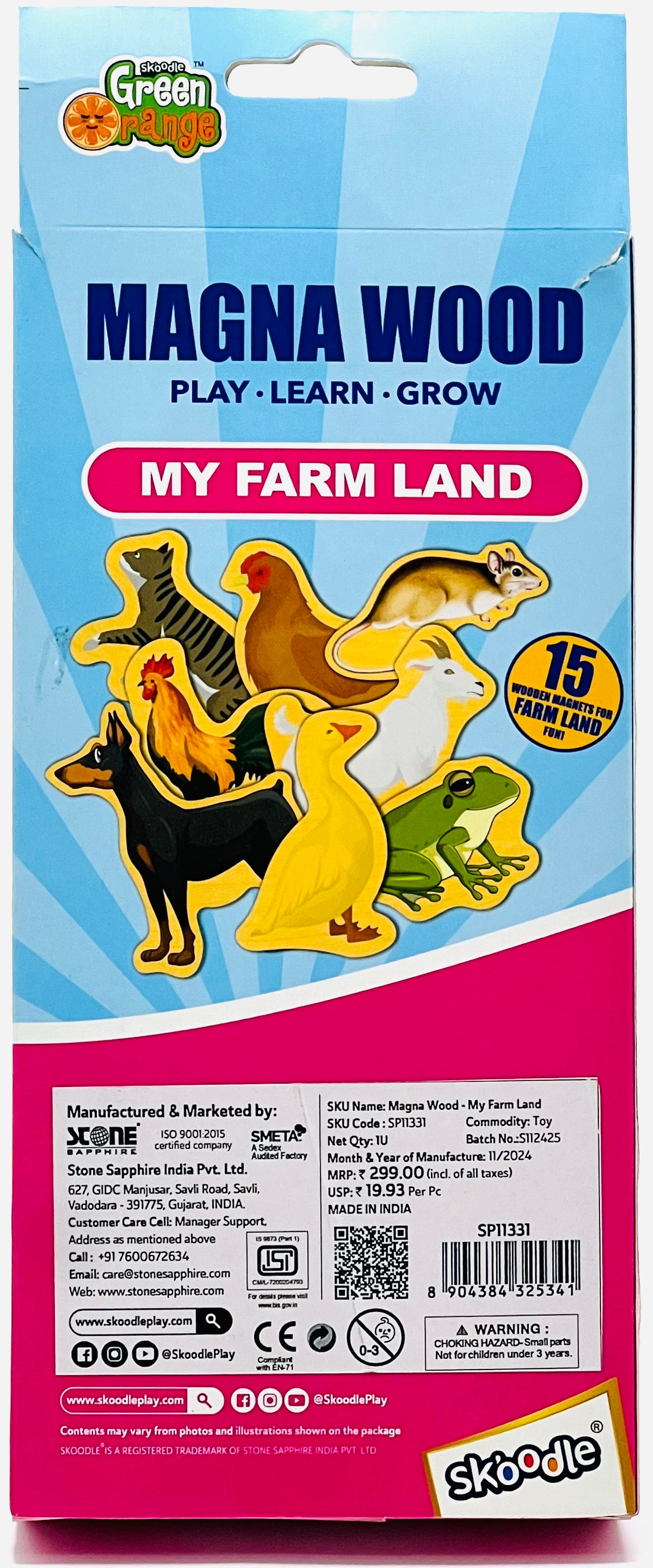 Skoodle Green Orange Magna Wood My Farm Land Wooden Magnetic Set