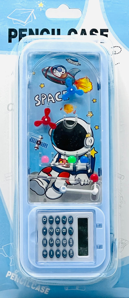 Astronaut Pencil Case with Built-in Pinball Game and Calculator for Kids