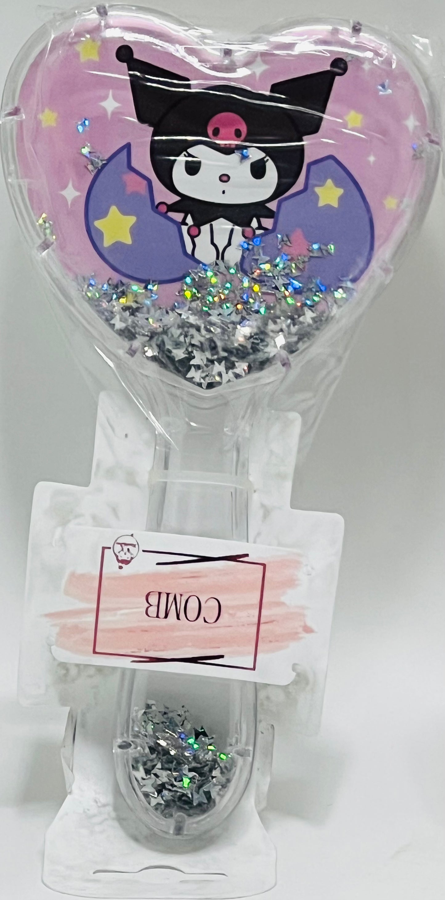 Kuromi Heart-Shaped Glitter Hairbrush with Cushion Bristles