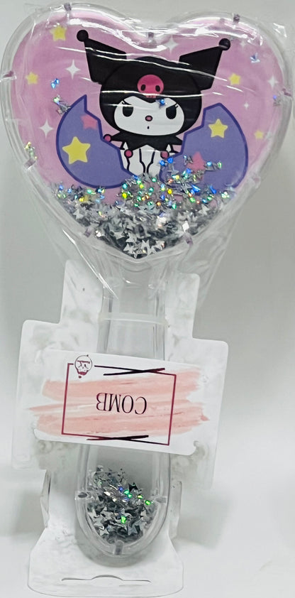 Kuromi Heart-Shaped Glitter Hairbrush with Cushion Bristles