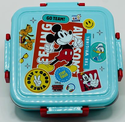 Square Steel Meal Lunch Box – Large Stainless Steel Tiffin with Mickey Mouse, Frozen & Princess Designs