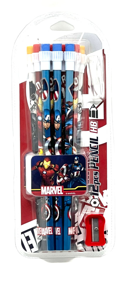 Marvel Avenger  24 pcs Pencil with top Eraser, Sharpener and Pencil Grip for Kids Random Print will come