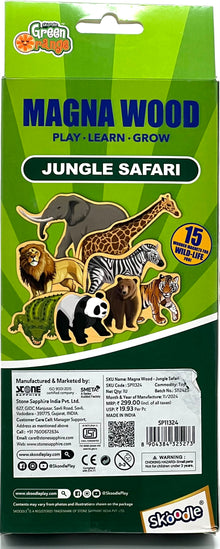 Skoodle Green Orange Magna Wood Jungle Safari 15 Piece Wooden Wildlife Magnetic Set