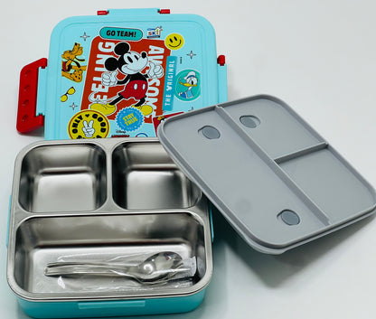 Square Steel Meal Lunch Box – Large Stainless Steel Tiffin with Mickey Mouse, Frozen & Princess Designs