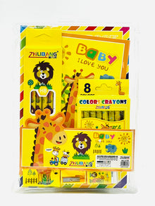 Zhilibang Kids Art Stationery Combo - Drawing Book + 8 Crayons + HB Pencils Set