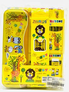 Zhilibang Kids Stationery Combo - Pencil Box + HB Pencils + 24 Crayons Set