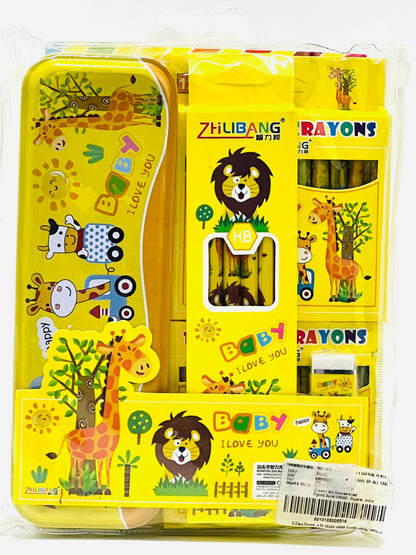 Zhilibang Kids Stationery Combo - Pencil Box + HB Pencils + 24 Crayons Set