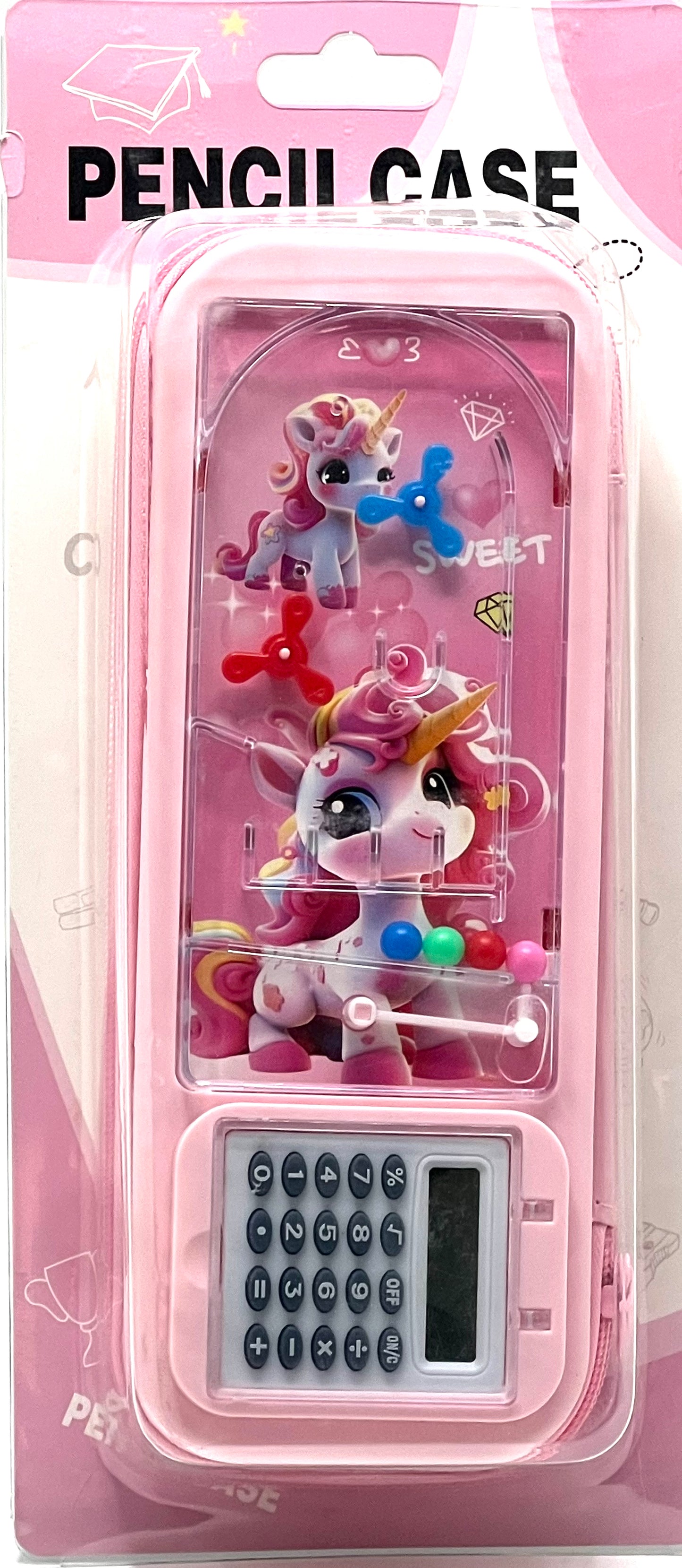 Girls Plastic Pencil Pouch with Game and Calculator