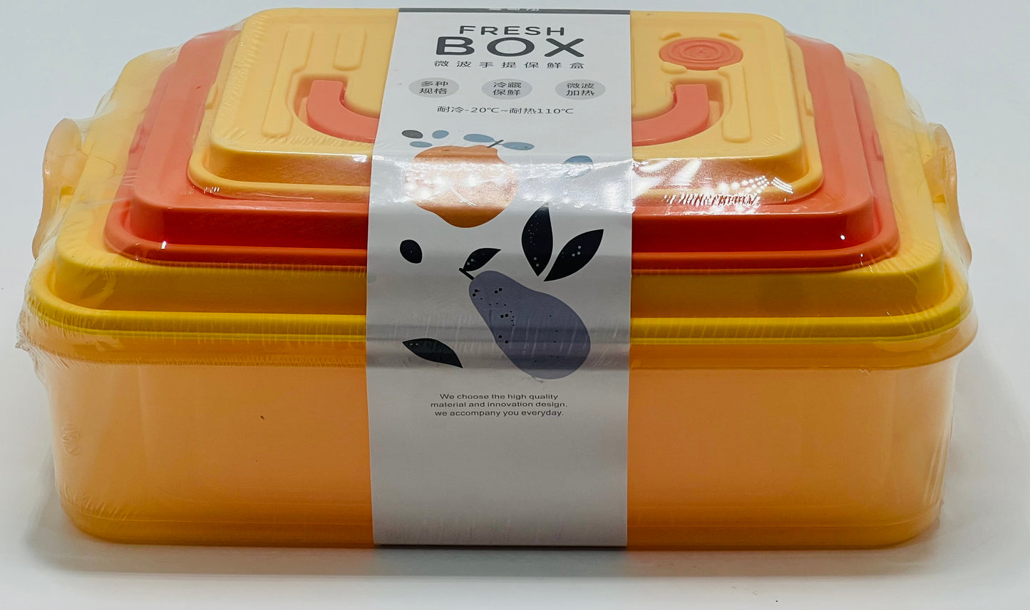 Fresh Box – Set of 3 Microwave Safe Plastic Storage Containers with Carry Handle