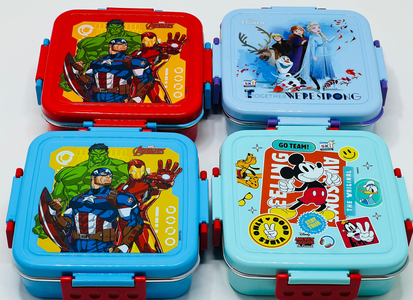 Square Steel Meal Lunch Box – Large Stainless Steel Tiffin with Mickey Mouse, Frozen & Princess Designs