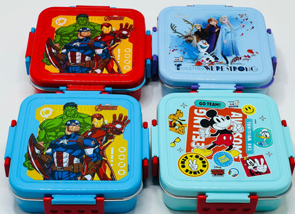 Square Steel Meal Lunch Box – Large Stainless Steel Tiffin with Mickey Mouse, Frozen & Princess Designs
