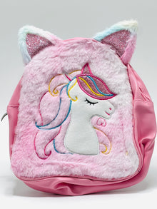 FunBlast Unicorn Fur Bag for Girls, Small Backpack for Picnic Outdoor Travel Bags for Girls, Korean Bag for Girls, Stylish and Fancy Bag, Travel Bag (26 X 23 X 8 CM) (Random Color)