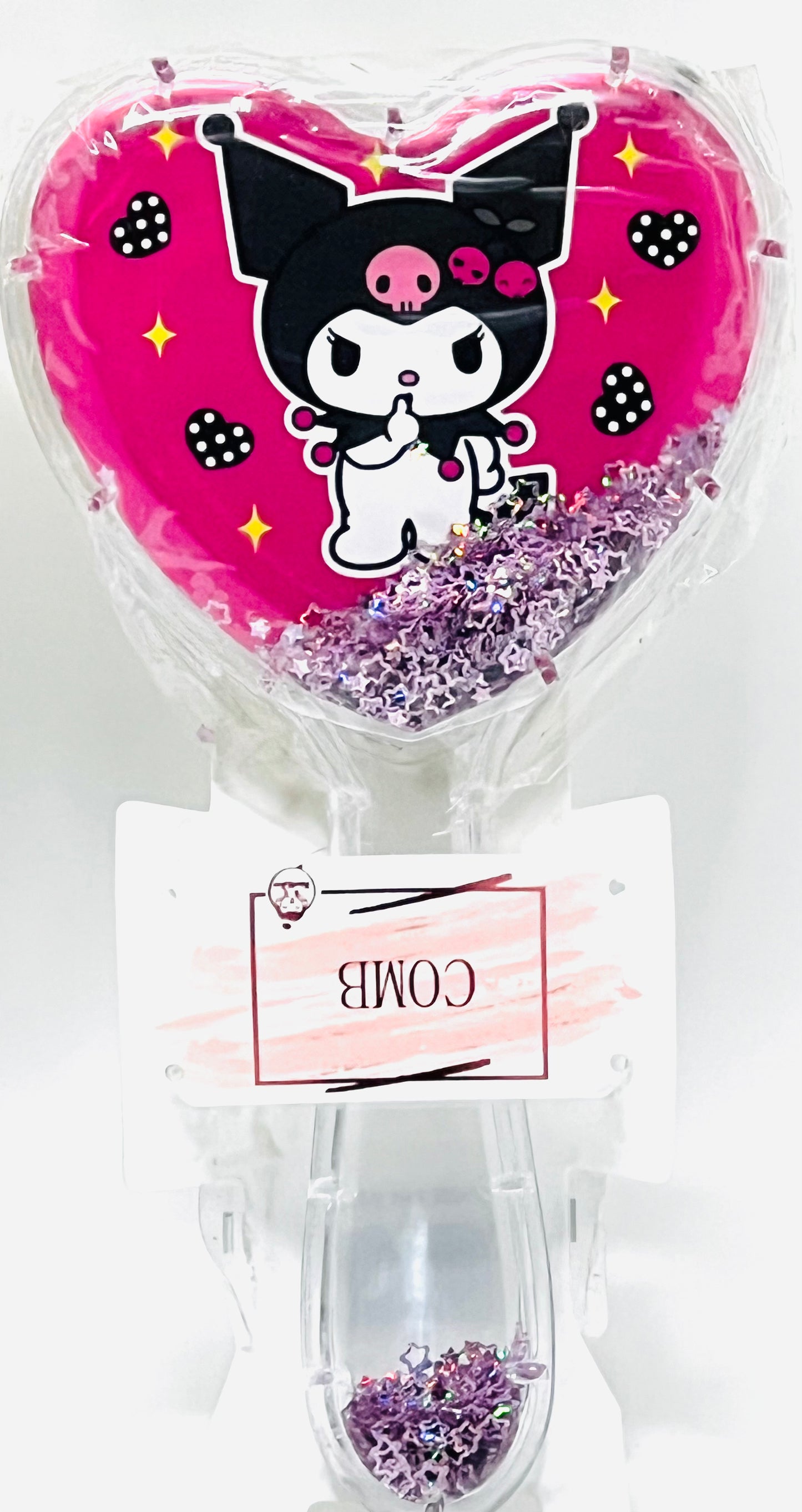 Kuromi Heart-Shaped Glitter Hairbrush with Cushion Bristles