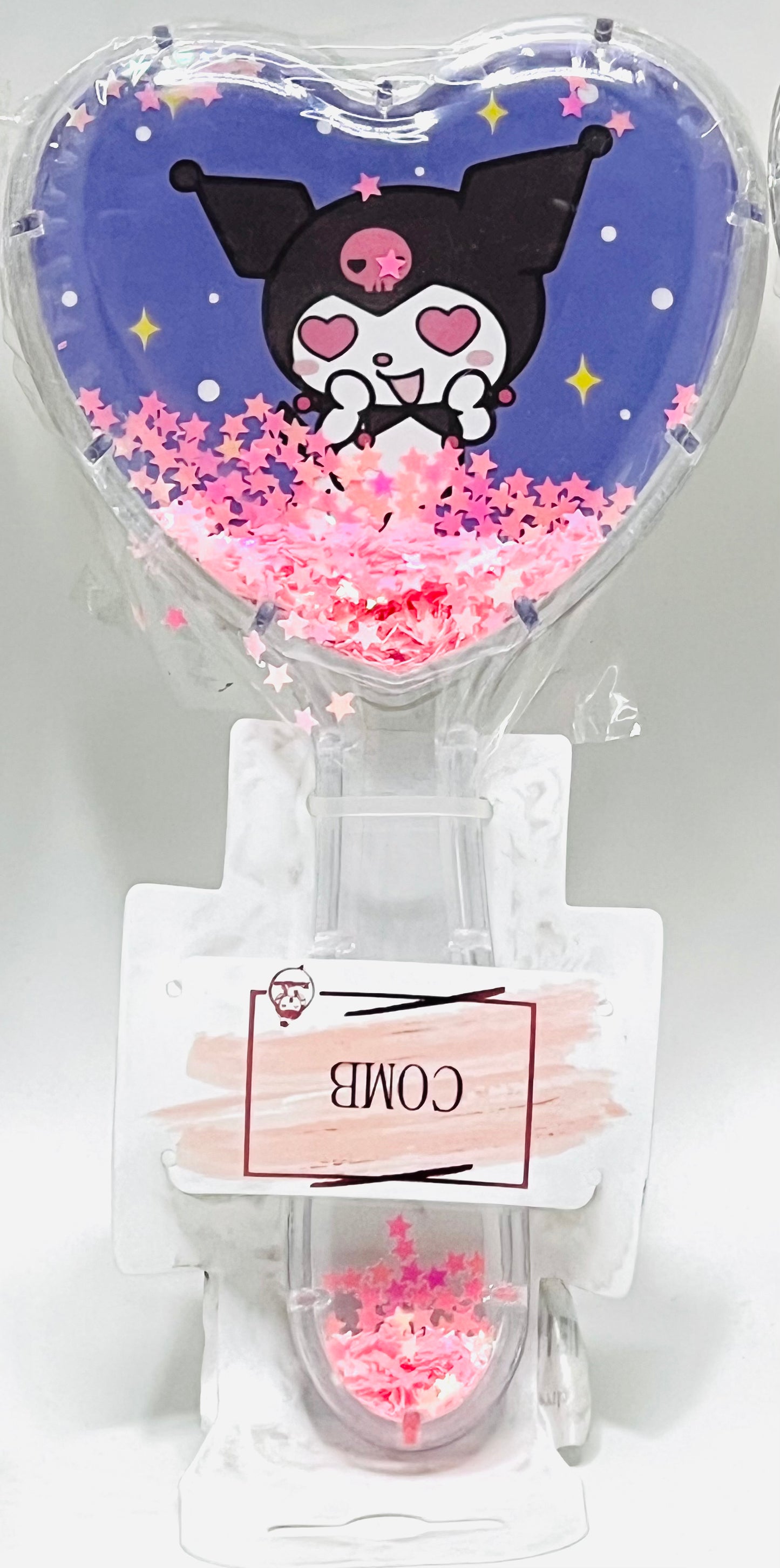 Kuromi Heart-Shaped Glitter Hairbrush with Cushion Bristles