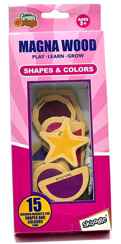 Skoodle Green Orange Magna Wood Shapes and Colors Wooden Magnetic Set
