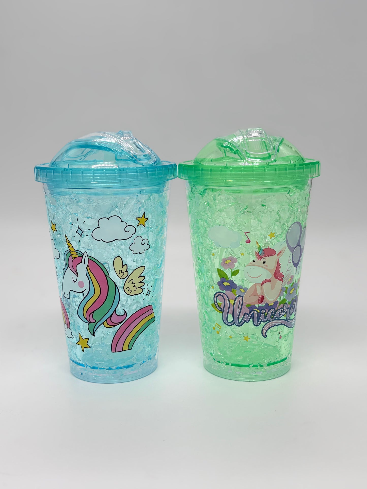 Unicorn Gel Freeze Sipper Cup Double Wall Ice Tumbler with Straw and Lid