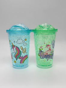 Unicorn Gel Freeze Sipper Cup Double Wall Ice Tumbler with Straw and Lid