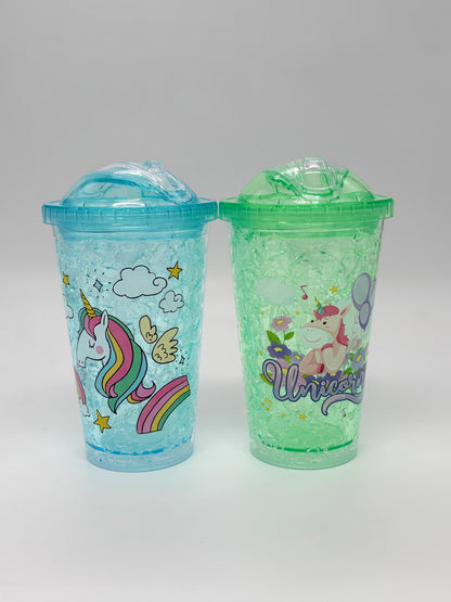 Unicorn Gel Freeze Sipper Cup Double Wall Ice Tumbler with Straw and Lid
