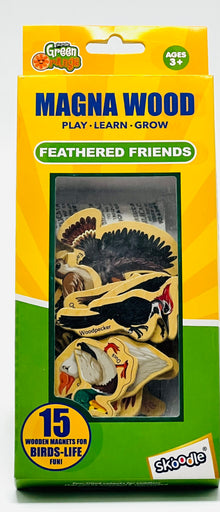 Skoodle Green Orange Magna Wood Feathered Friends 15 Piece Wooden Bird Magnetic Set