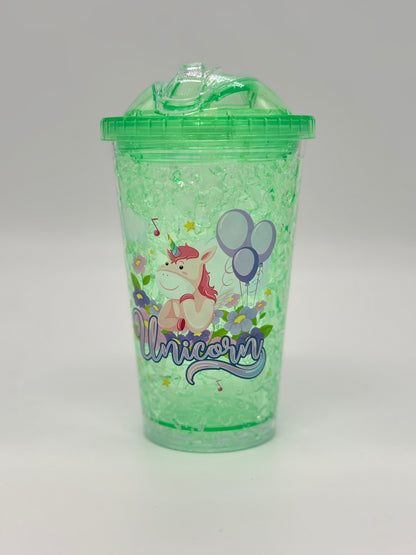 Unicorn Gel Freeze Sipper Cup Double Wall Ice Tumbler with Straw and Lid