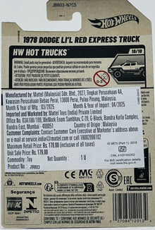 Hot Wheels Basic Car 1:64 – 1978 Dodge Li’l Red Express Truck Die-Cast Vehicle (C4982-JBB03-N7C5) (Age 3+)
