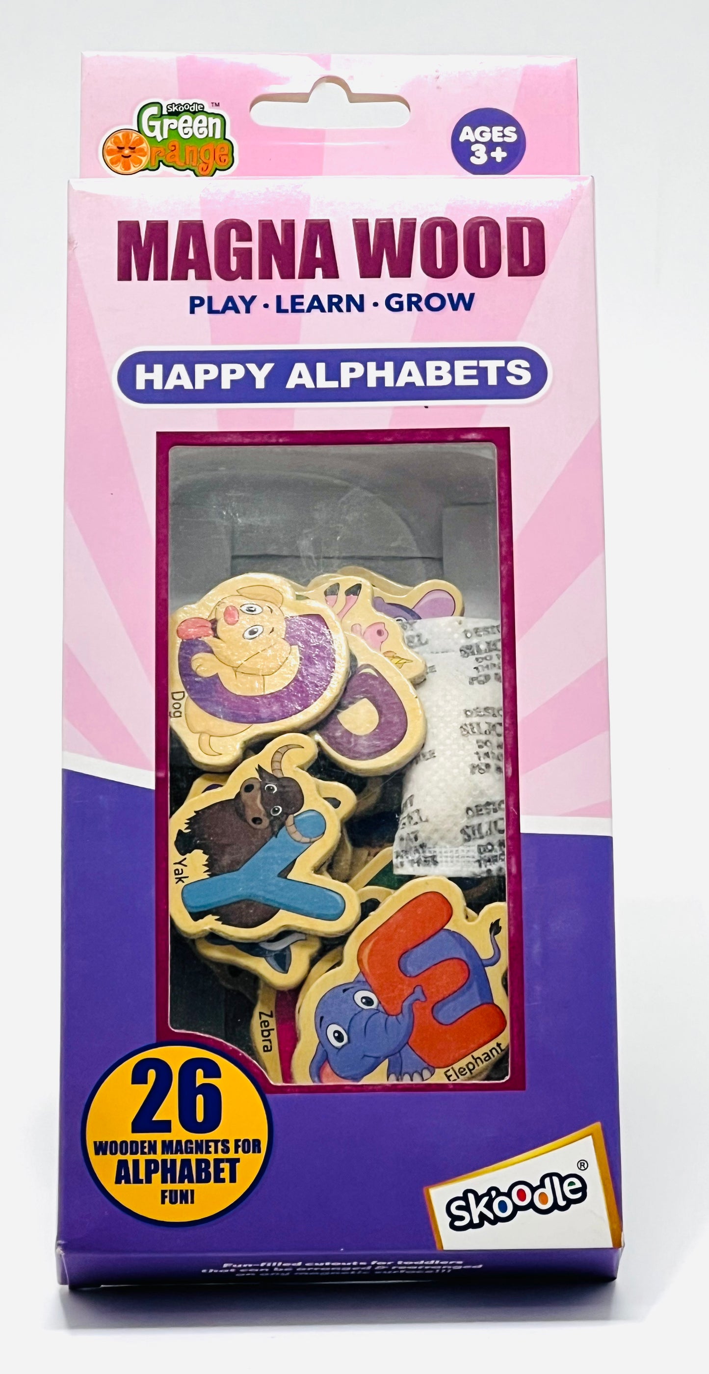 Skoodle Green Orange Magna Wood Happy Alphabets 26 Piece Wooden Magnetic Set