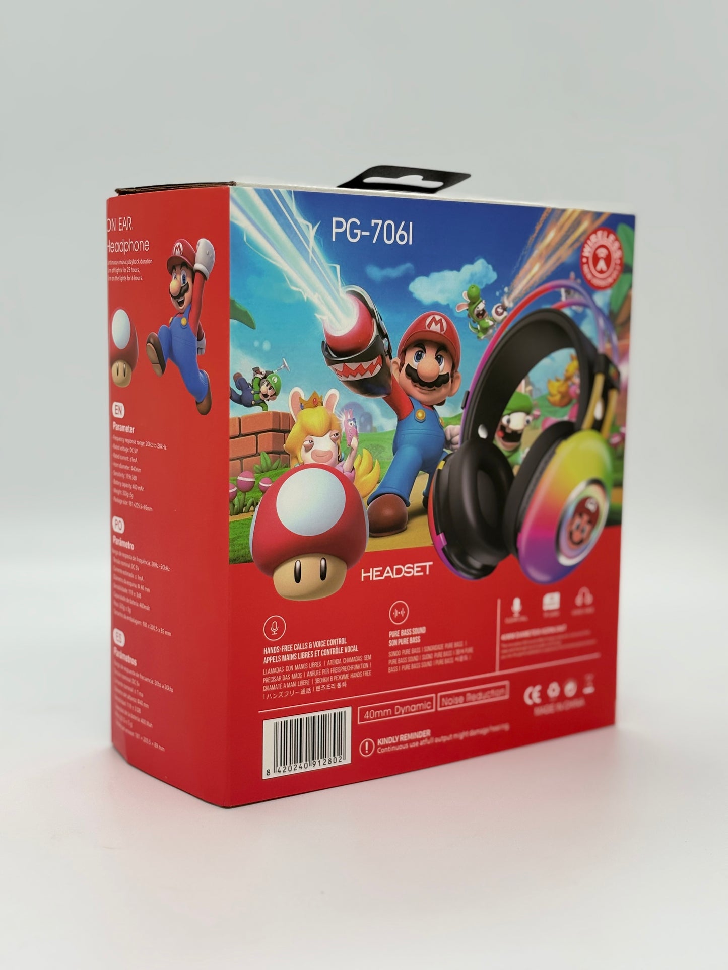 Mario Bluetooth Wireless Headphone with Lighting Effects - Black