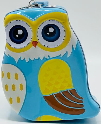 Owl Metal Piggy Bank with Lock & Key