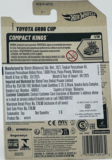 Hot Wheels Basic Car 1:64 – Toyota GR86 Cup Die-Cast Vehicle (C4982-HYX74-N7C5) (Age 3+)