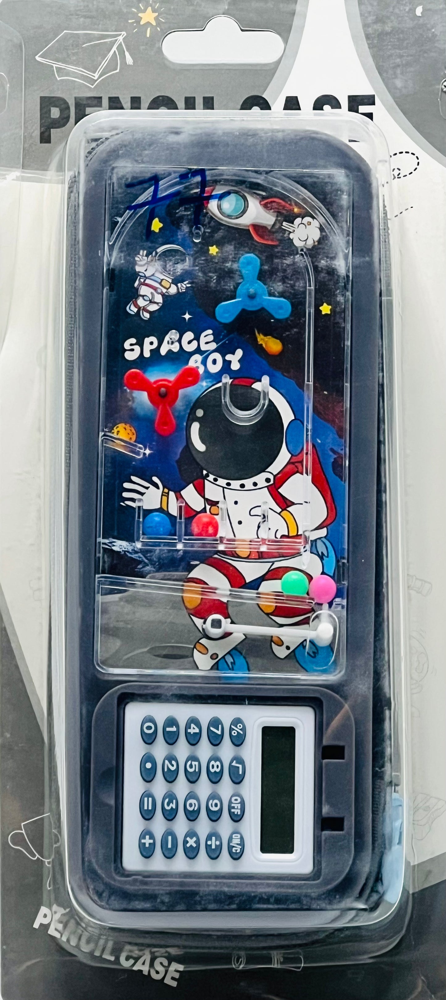 Astronaut Pencil Case with Built-in Pinball Game and Calculator for Kids