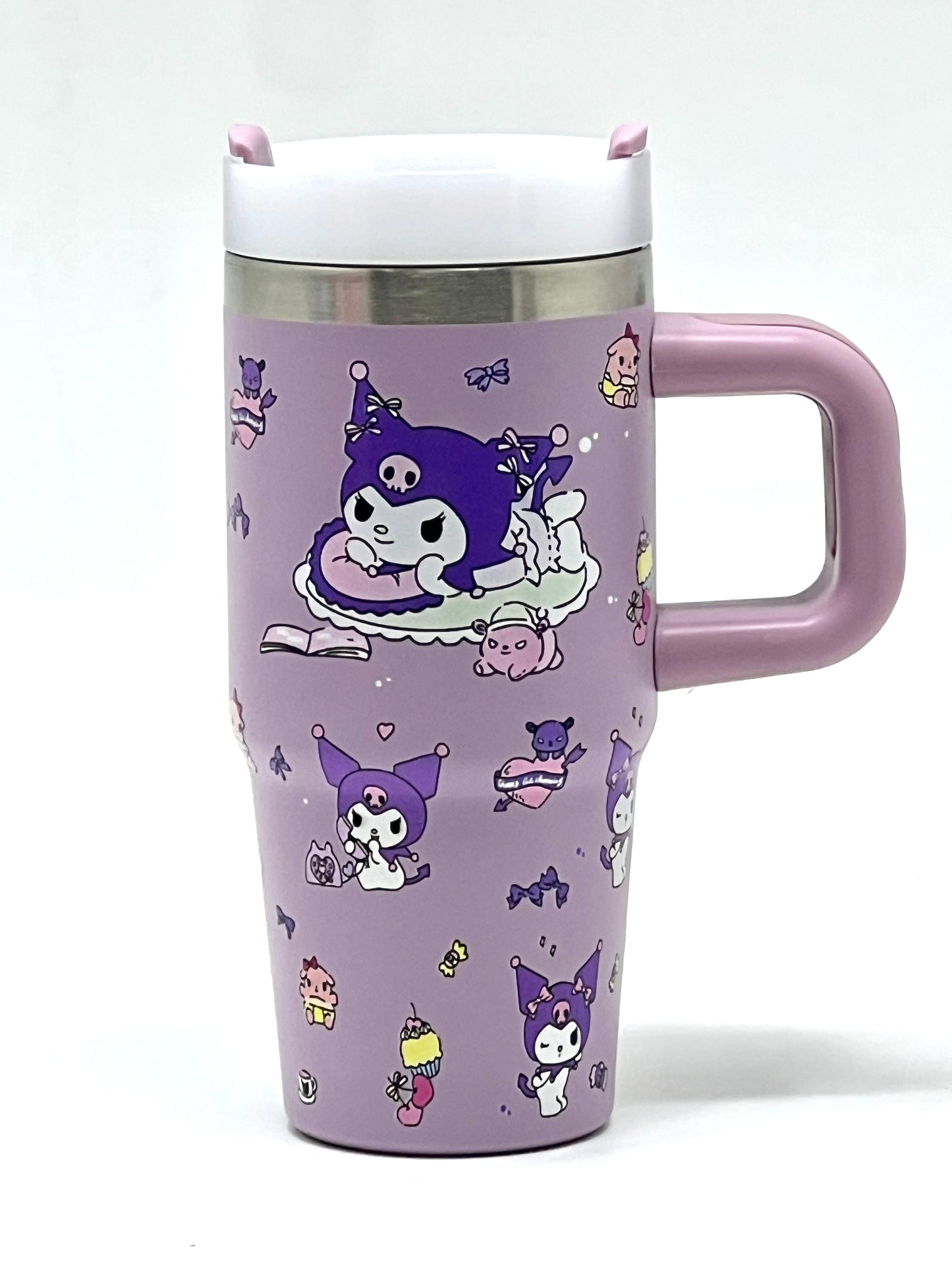 Kuromi Character Print Tumbler with Flip Lid and Straw 450 ml