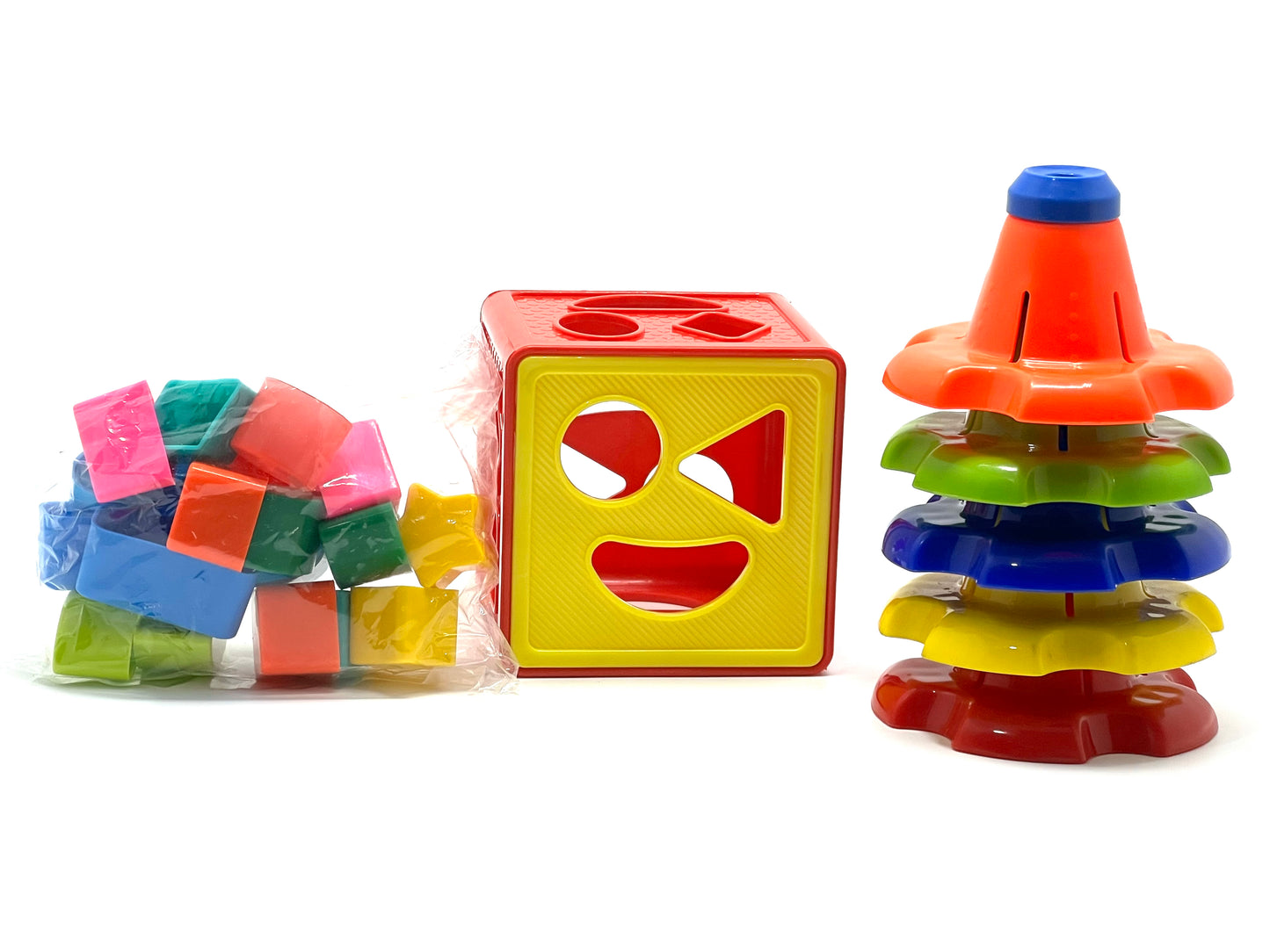 Ratna's 2 in 1 Poppins Gift Set Containing Stack-N-Spin & Shape Sorter Cube Montessori Toys Preschool Learning for Infants & Toddlers 1+ Year