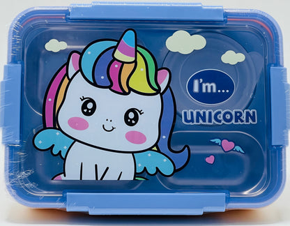 4-Section Stainless Steel Kids Lunch Box – Cute Character Print Tiffin