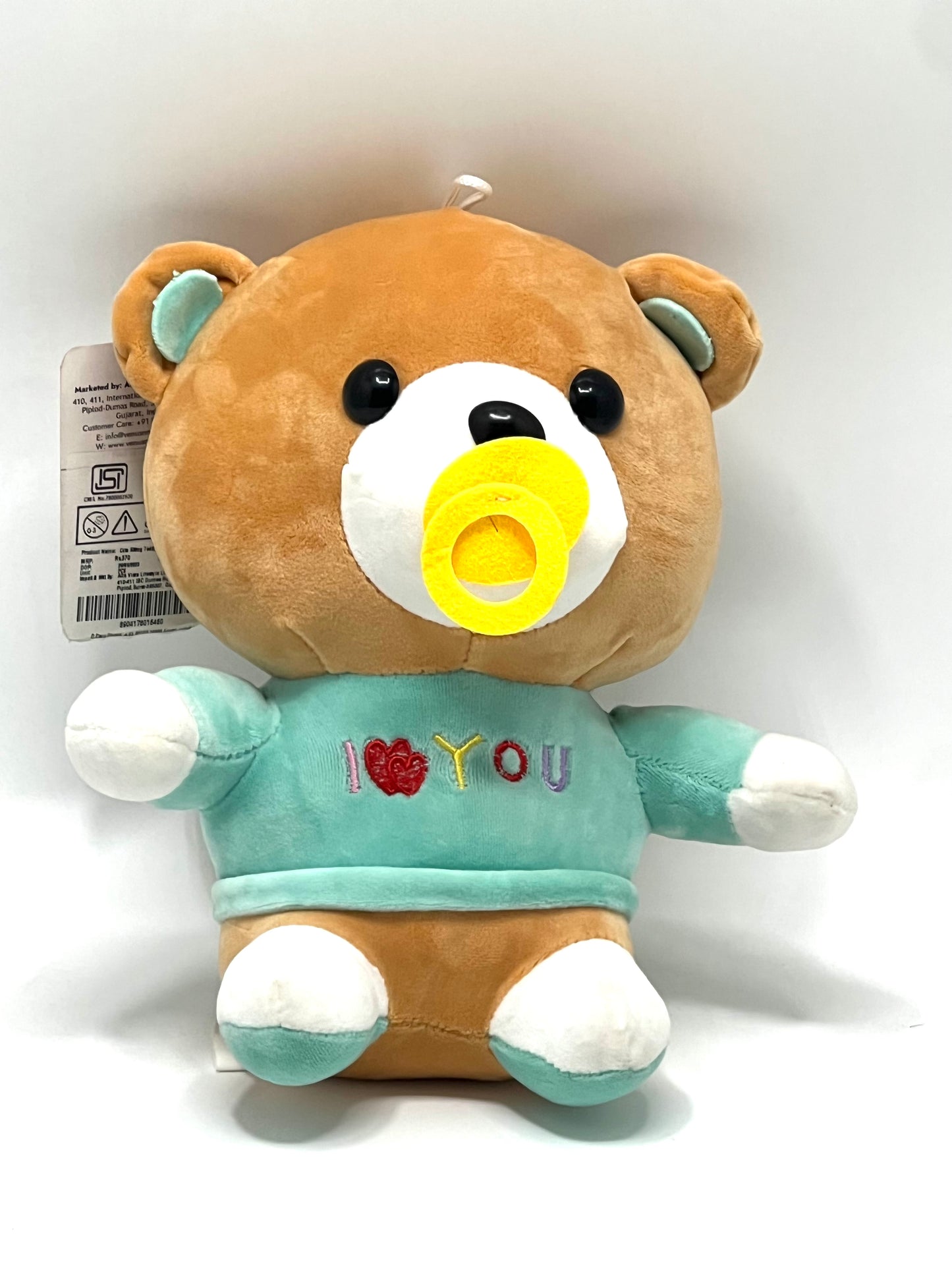 Teddy Bear Plush Soft Toy with Pacifier – 25 cm for Kids