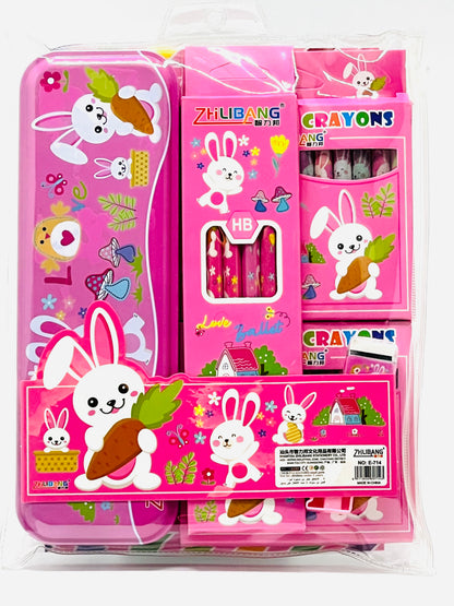 Zhilibang Kids Stationery Combo - Pencil Box + HB Pencils + 24 Crayons Set